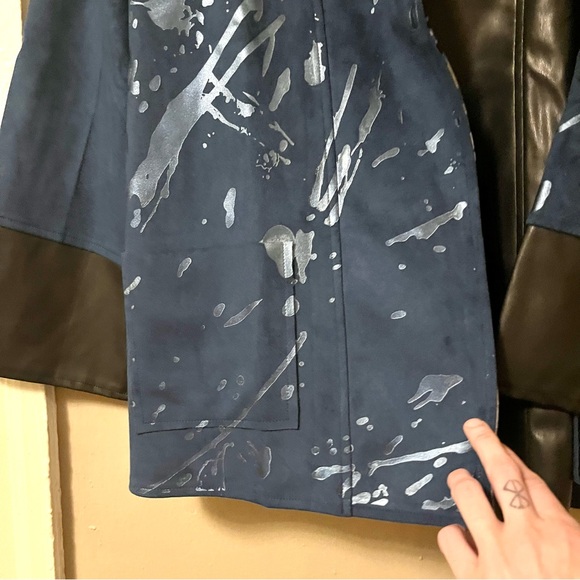 🌀🏷️🆕🎉 black & navy & gold metallic abstract design collar open jacket blazer - Picture 10 of 16